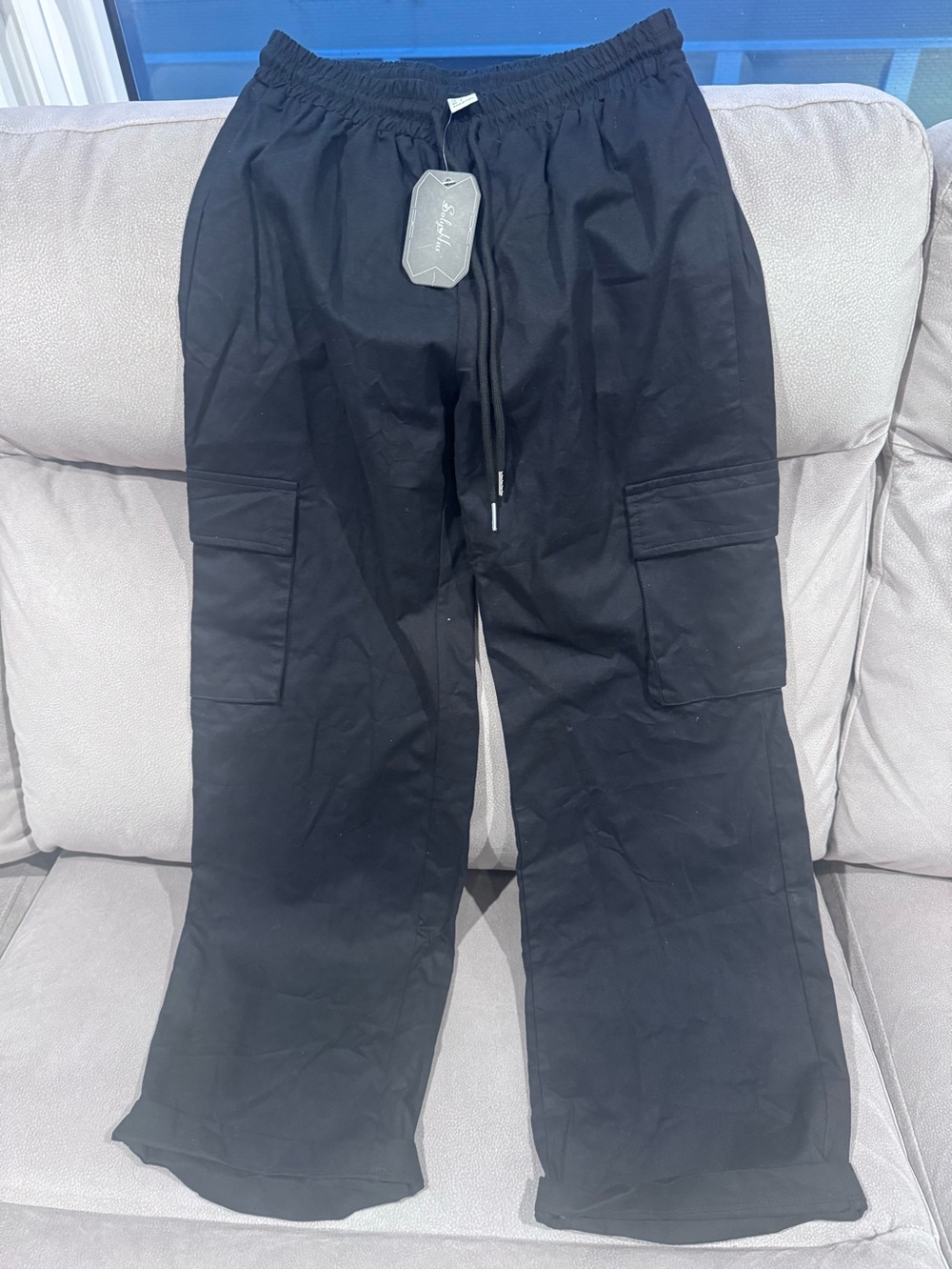 Black Cargo Jogger Pants with Drawstring Waist